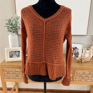 Eileen Fisher Women's Chunky V-Neck knit Sweater in Rust Size XS 50Yak/50Wool